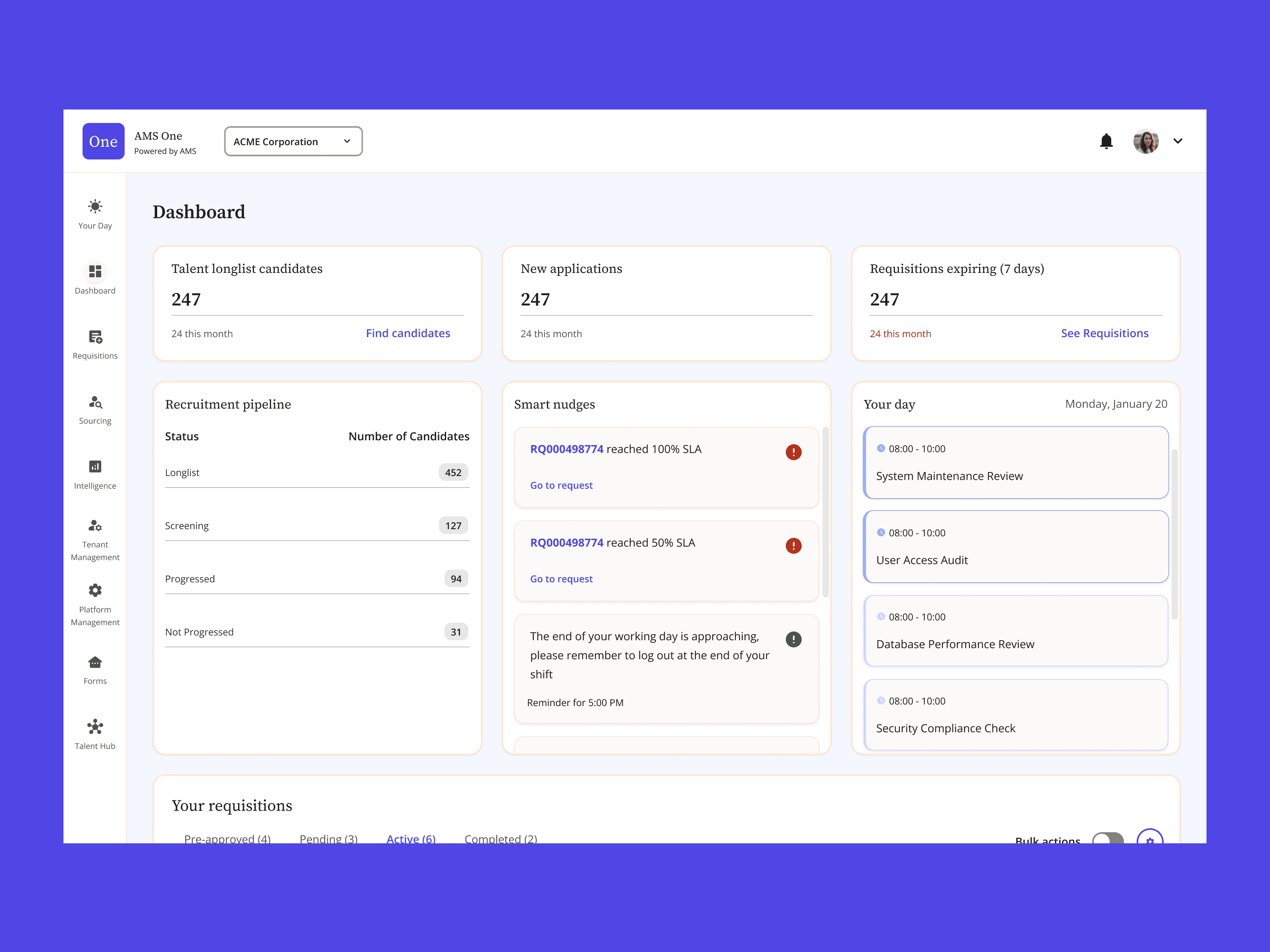 Later AMS One direction showing connected recruiting work inside one coherent workspace